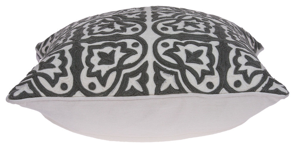 Heera Traditional Gray and White Pillow Cover With Poly Insert