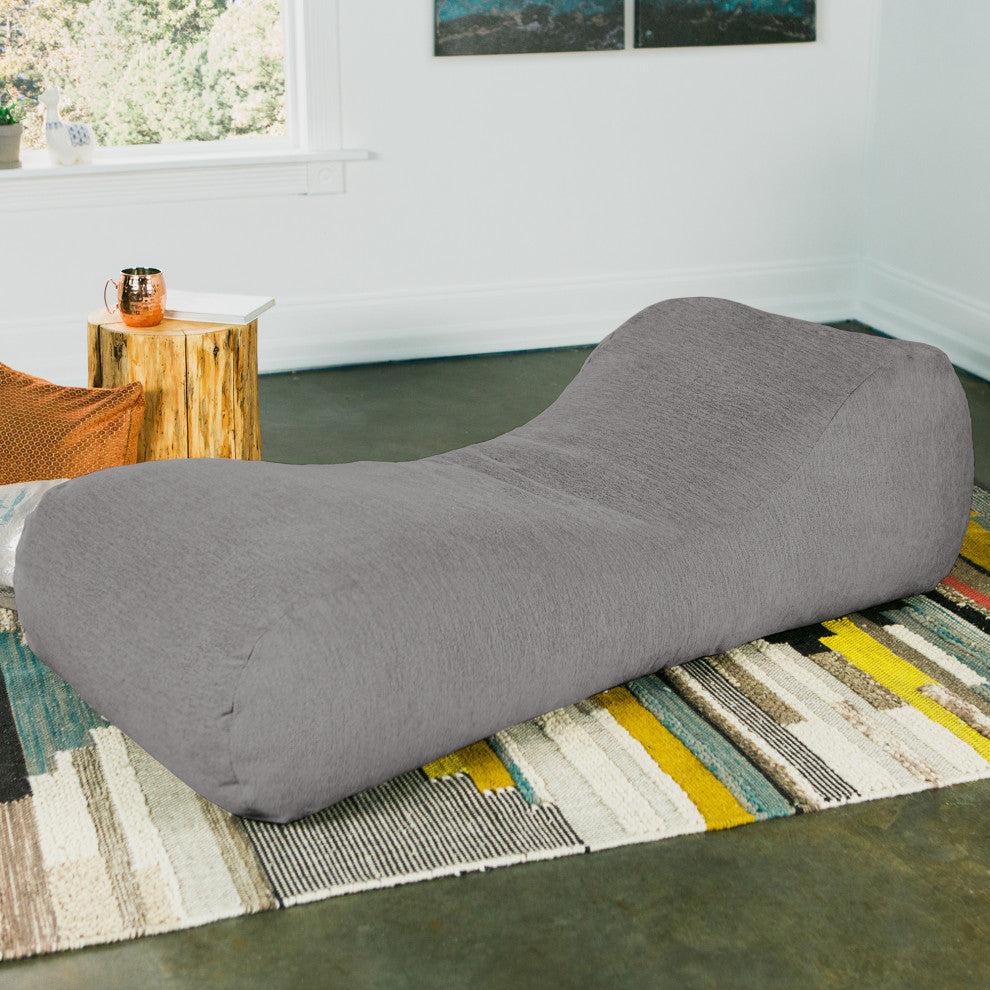 Arlo Chaise Lounge Bean Bag Chair, Premium Chenille, Gray