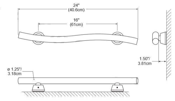 Invisia Accent Grab Bar 24 Inch Curved Support Rail Shower Bathroom, Brushed Nic