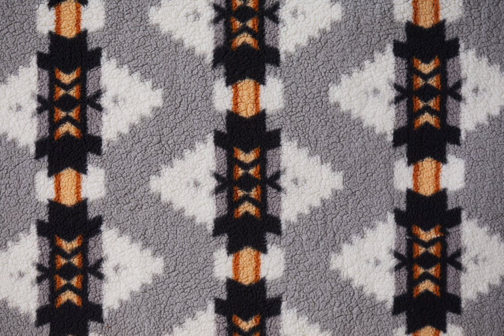 Sherpa Faux Throws 50"X60" Navajo Print Grey, Aztec Print Grey