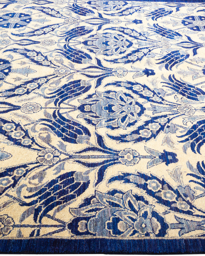 Suzani, One-of-a-Kind Hand-Knotted Area Rug Blue, 6' 3" x 6' 6"