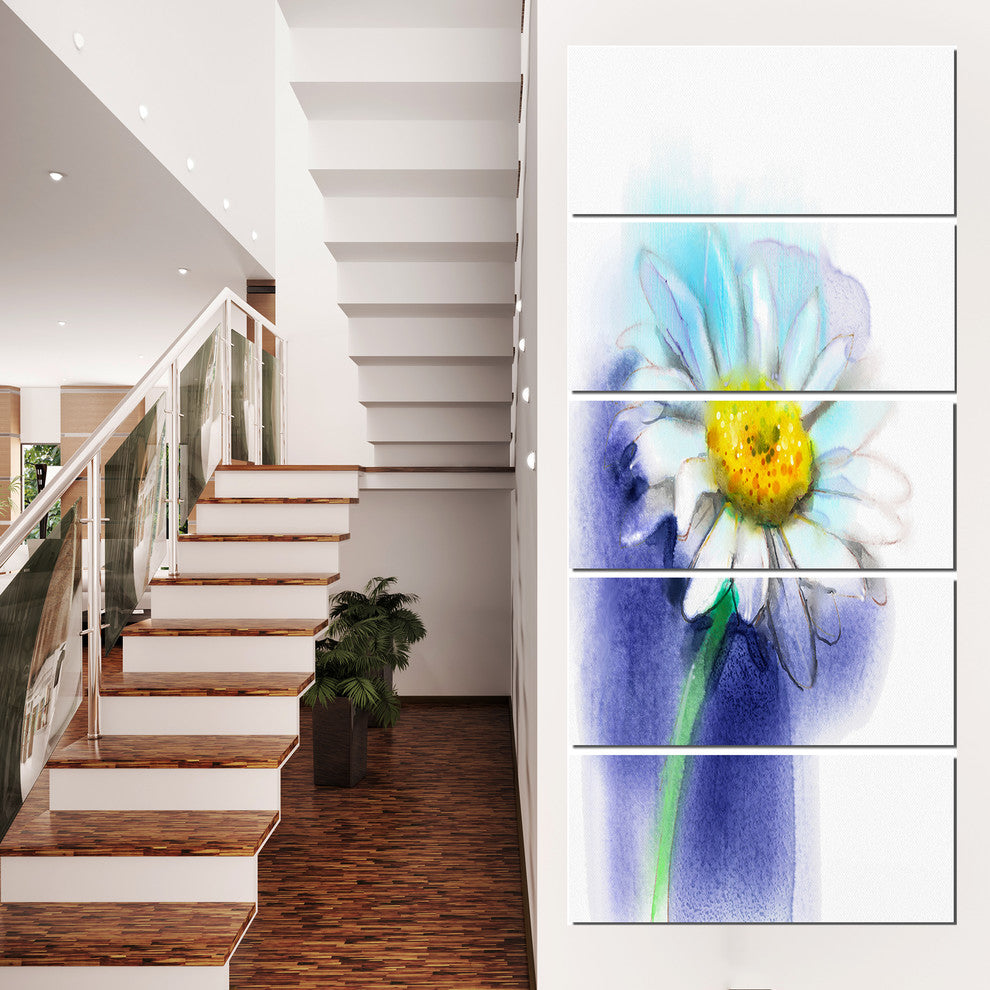 "White Gerbera Daisy in Blue" Flower Canvas Wall Art, 5 Panels, 28"x60"