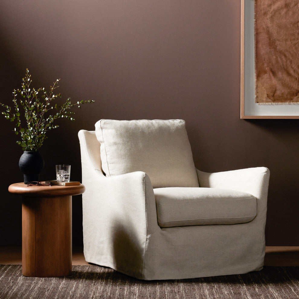 Monette Slipcover Swivel Chair-Natural