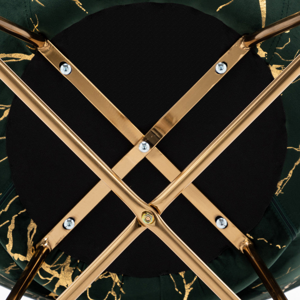 1 x Luxe Hot Stamped Velvet Papasan Accent Chair, Dark Green
