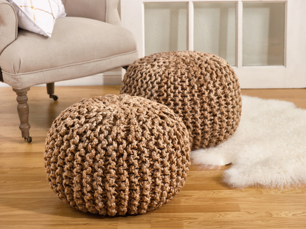 Jute Braided Decorative Pouf, Natural