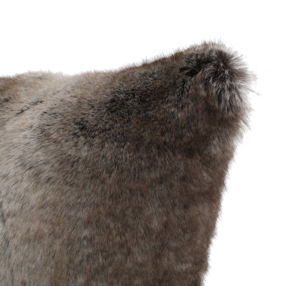 GDF Studio Elise Modern Glam Faux Fur Throw Pillow, Ash White, 2
