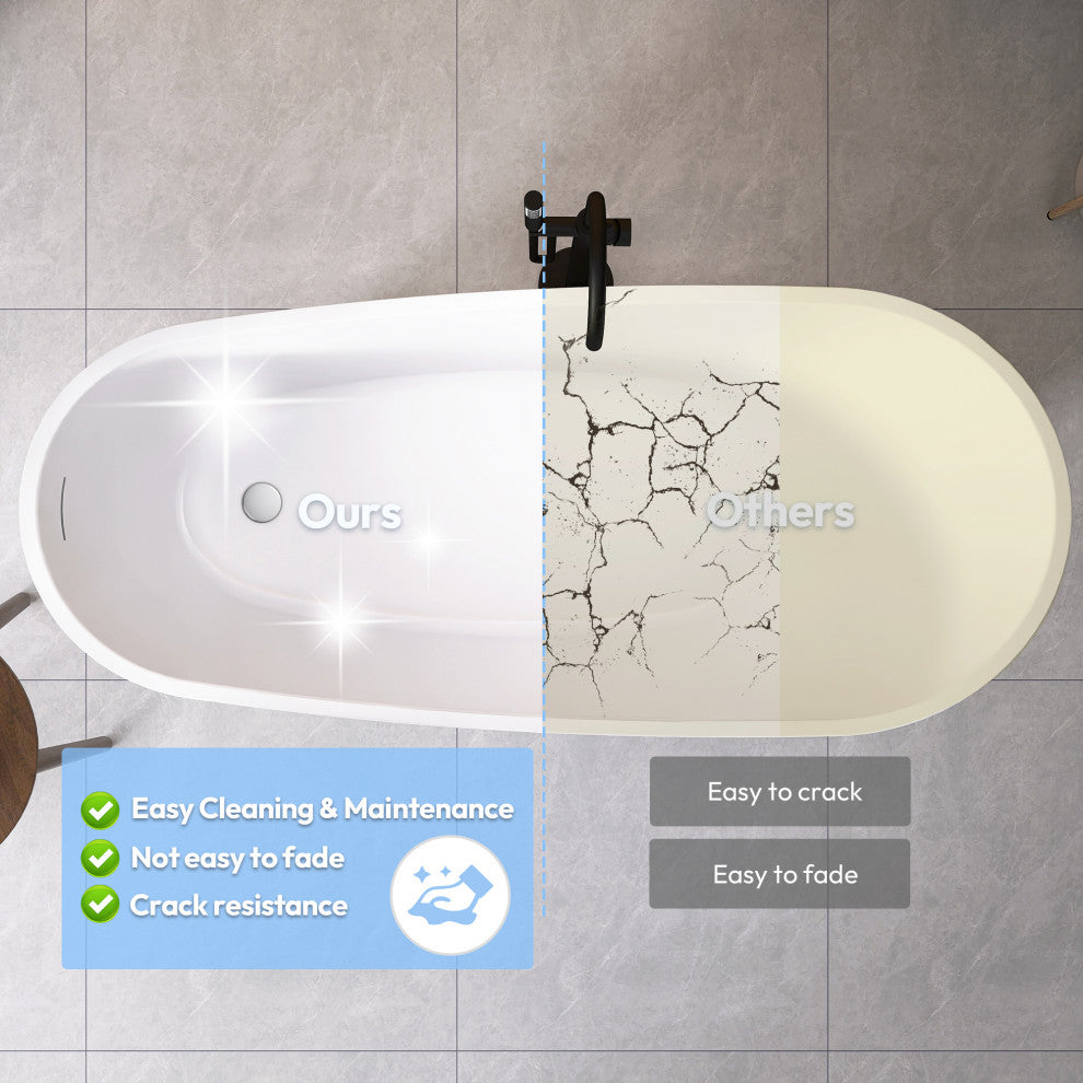 Lahore Freestanding Acrylic Soaking Bathtub, White, 59.1"l X 29.1"w