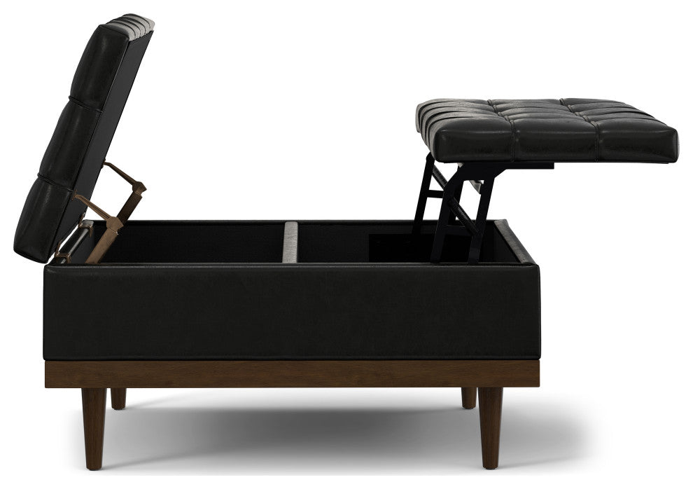 Mariah Lift Top Table Storage Ottoman, Midnight Black PU Black faux leather