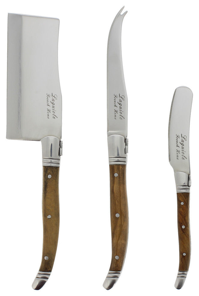3 Piece Laguiole Connoisseur Olive Wood Cheese Set