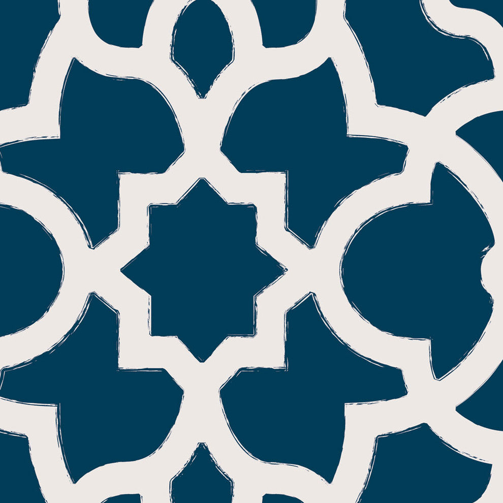 Trellis Peel and Stick Vinyl Wallpaper, White Navy, 24"w X 60"h