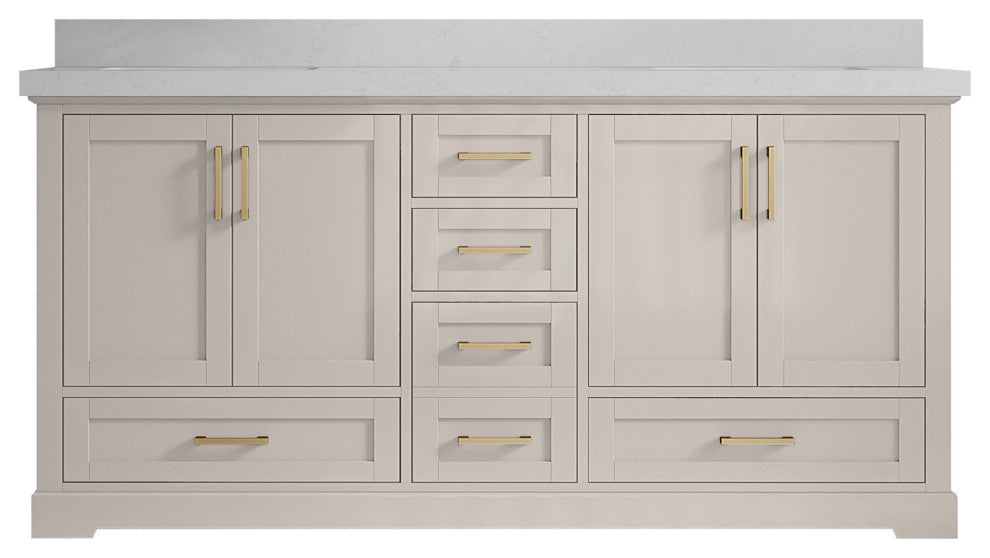 Boston 72" Double Sink Bath Vanity in Fine Grain 2" Carrara Quartz