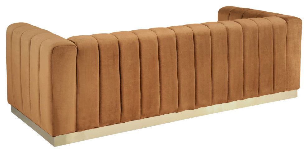 Marlon Velvet Upholstered Sofa, Saddle