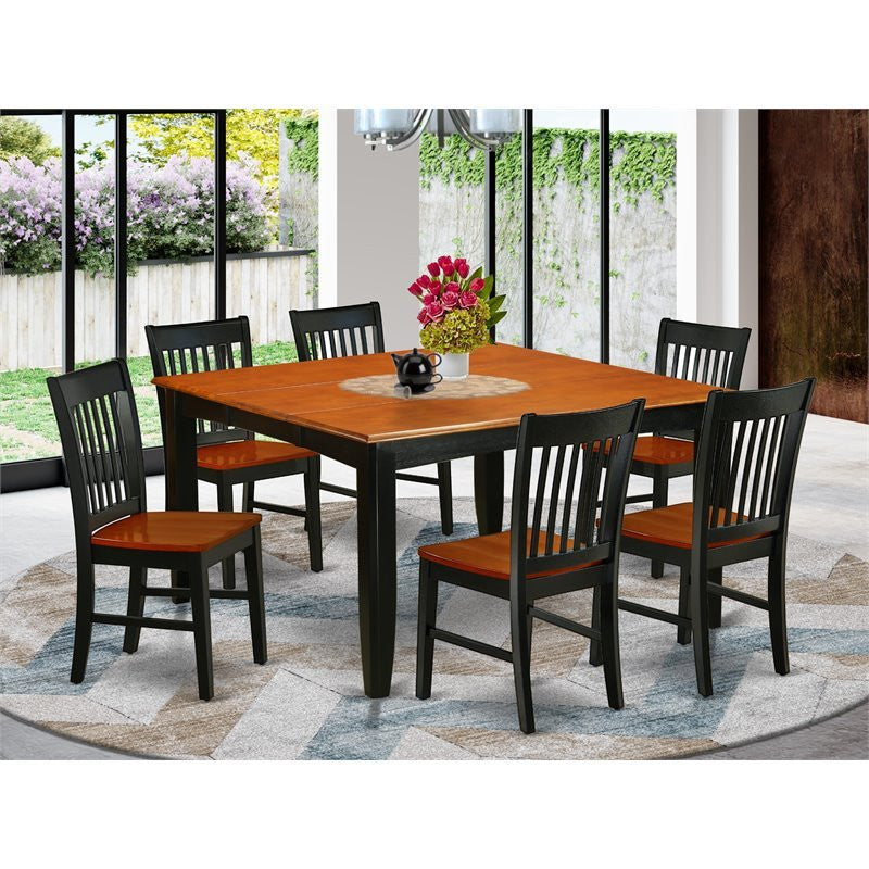 7Pc Square 36/54 Inch Family Table With 18 In Self Storing & Six Chairs