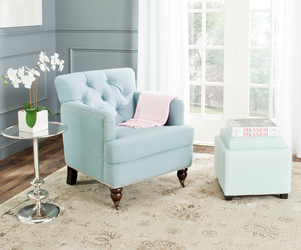 Safavieh Colin Tufted Club Chair, Sky Blue Linen