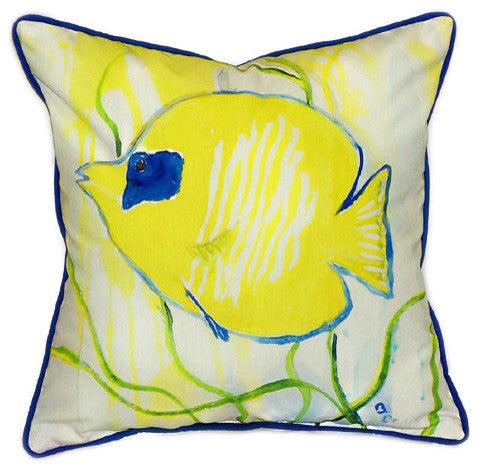 Pair of Betsy Drake Yellow Tang Large Pillows 18 Inchx18 Inch