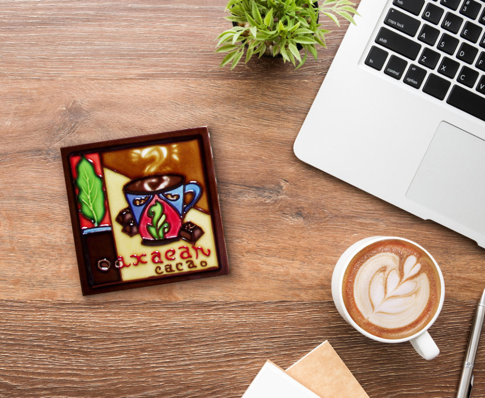 4x4" Oaxacan Chocolate Dark Coffee Art Tile Ceramic Drink Holder Coaster