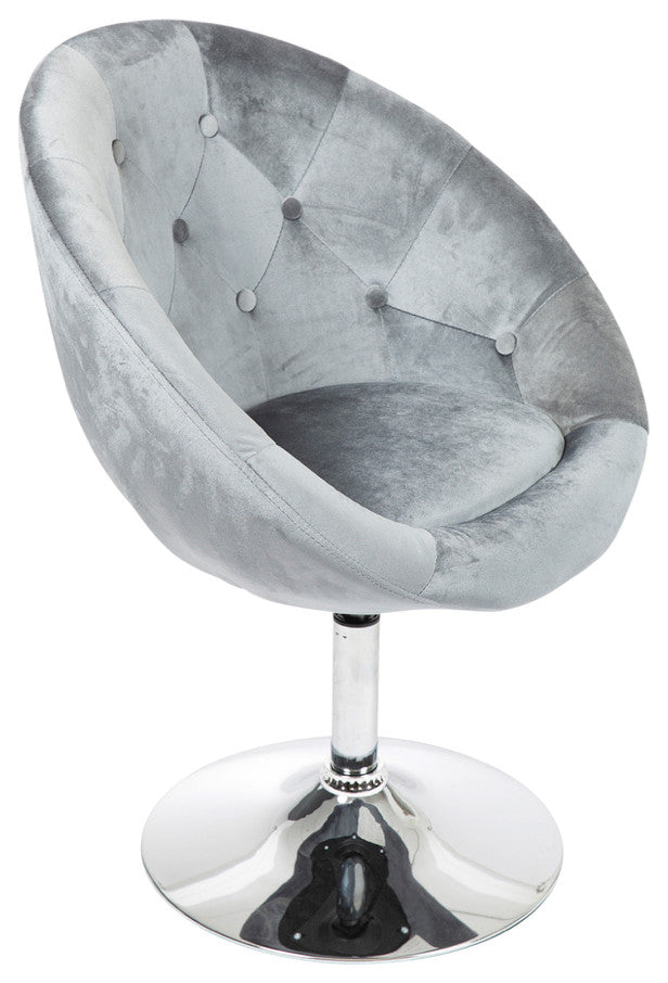Antoinette Round Tufted Vanity Chair, Steel Gray Velvet