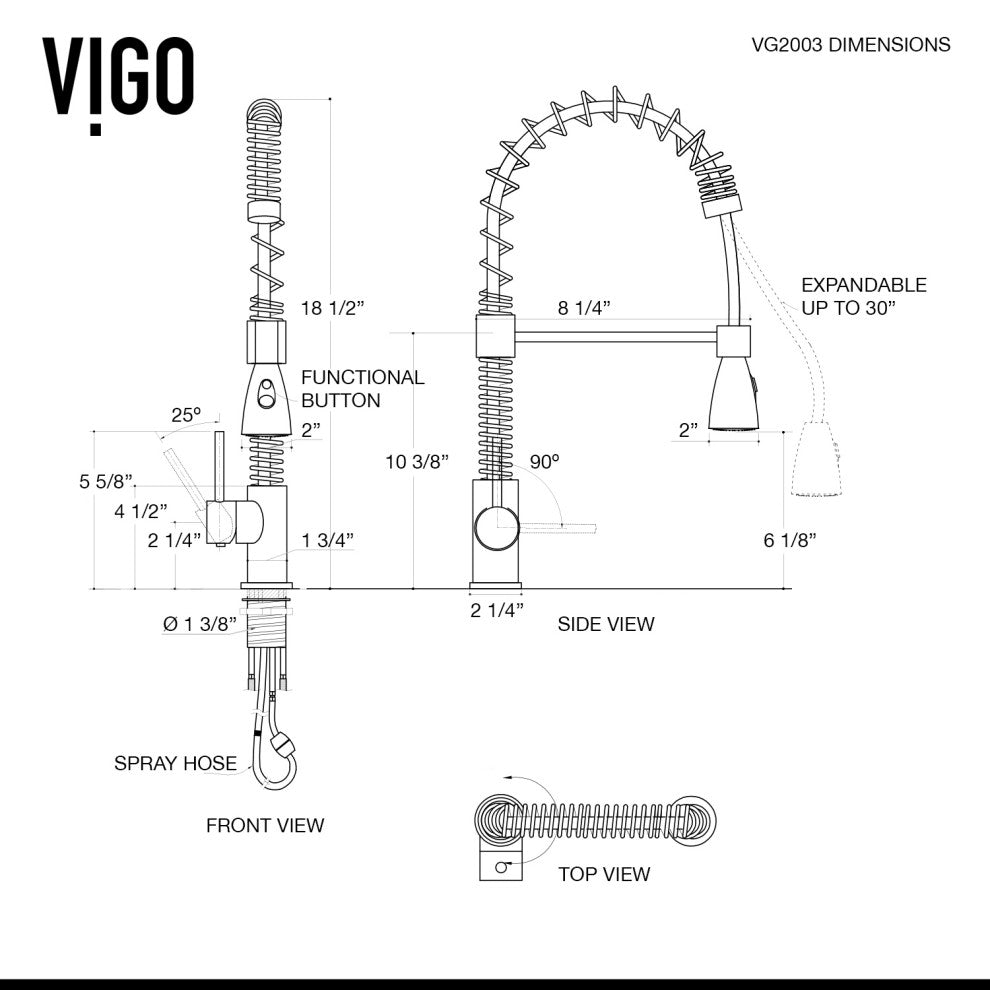 VIGO Brant 19" H Single Handle Pull-Down Sprayer Kitchen Faucet, Stainless Steel, Without Extras