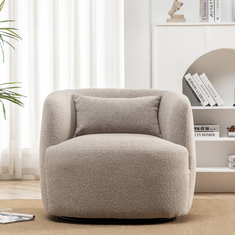 34" Wide Boucle Upholstered Swivel Armchair, Taupe