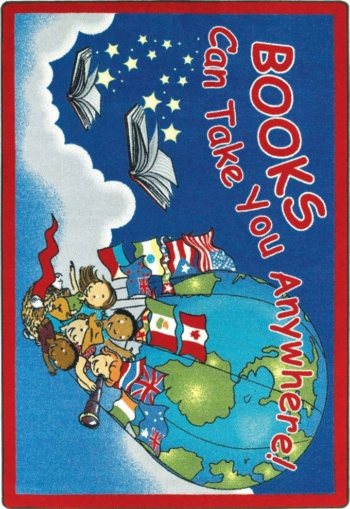Kid Essentials Rug, Books Can Take You Anywhere, 5'4"x7'8"