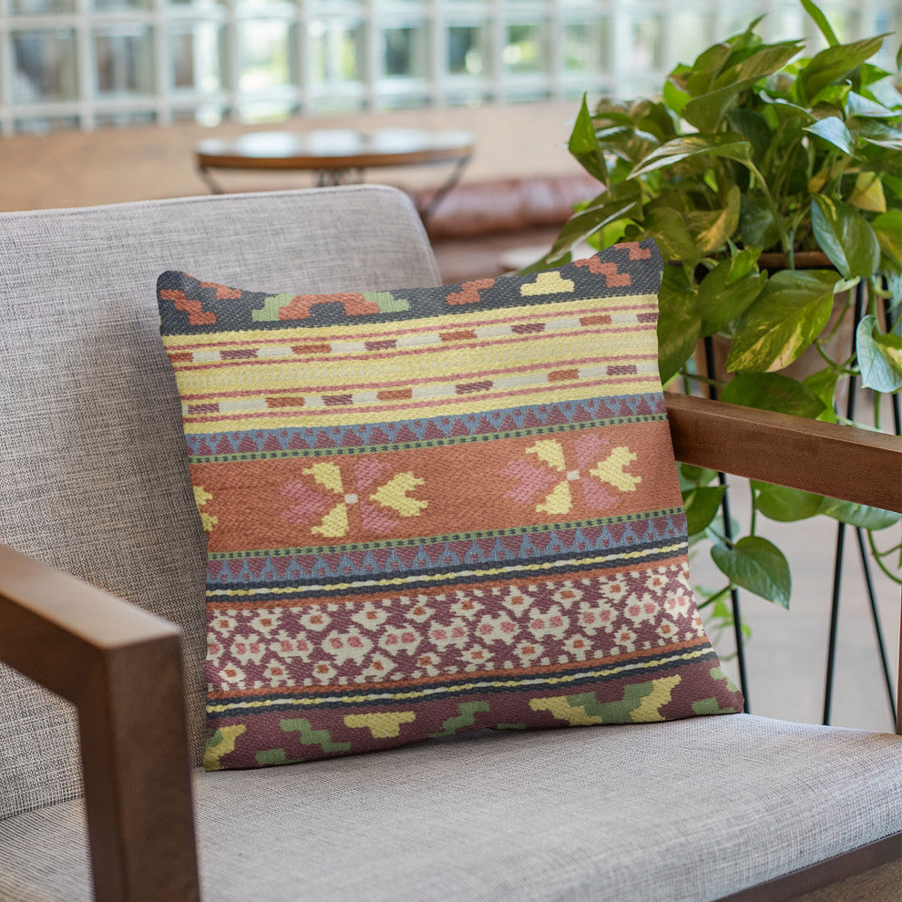 Plutus Multi-Color Unique Lanes Border Luxury Throw Pillow, 24"x24"