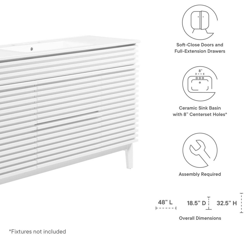Render 48" Single Sink Bathroom Vanity, White White