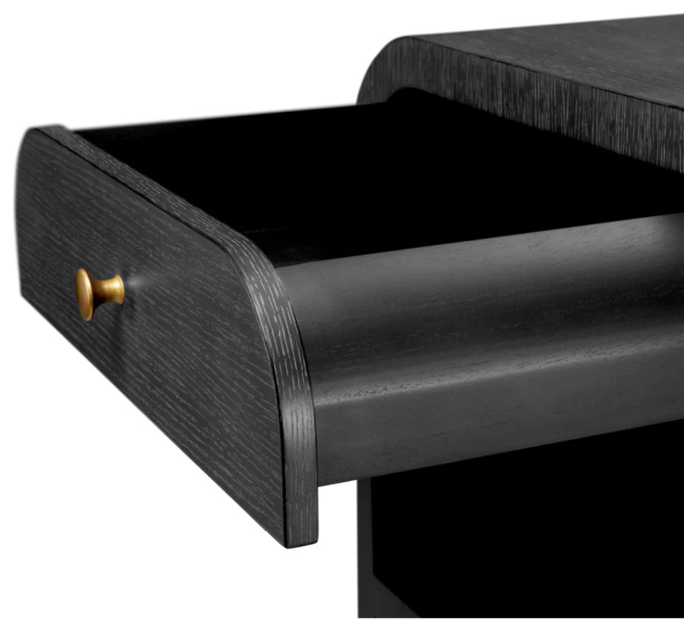 Washed Oak 1-Drawer Nightstand, Eichholtz Rhodes, Black