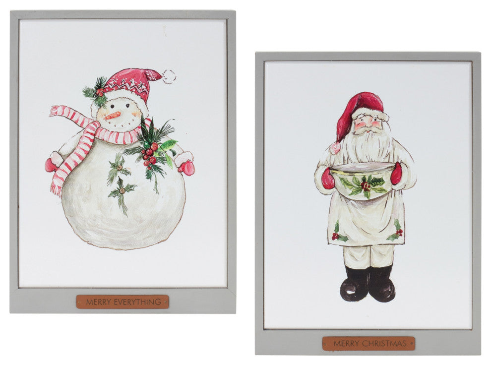 Framed Santa and Snowman Wall Art, 2-Piece Set