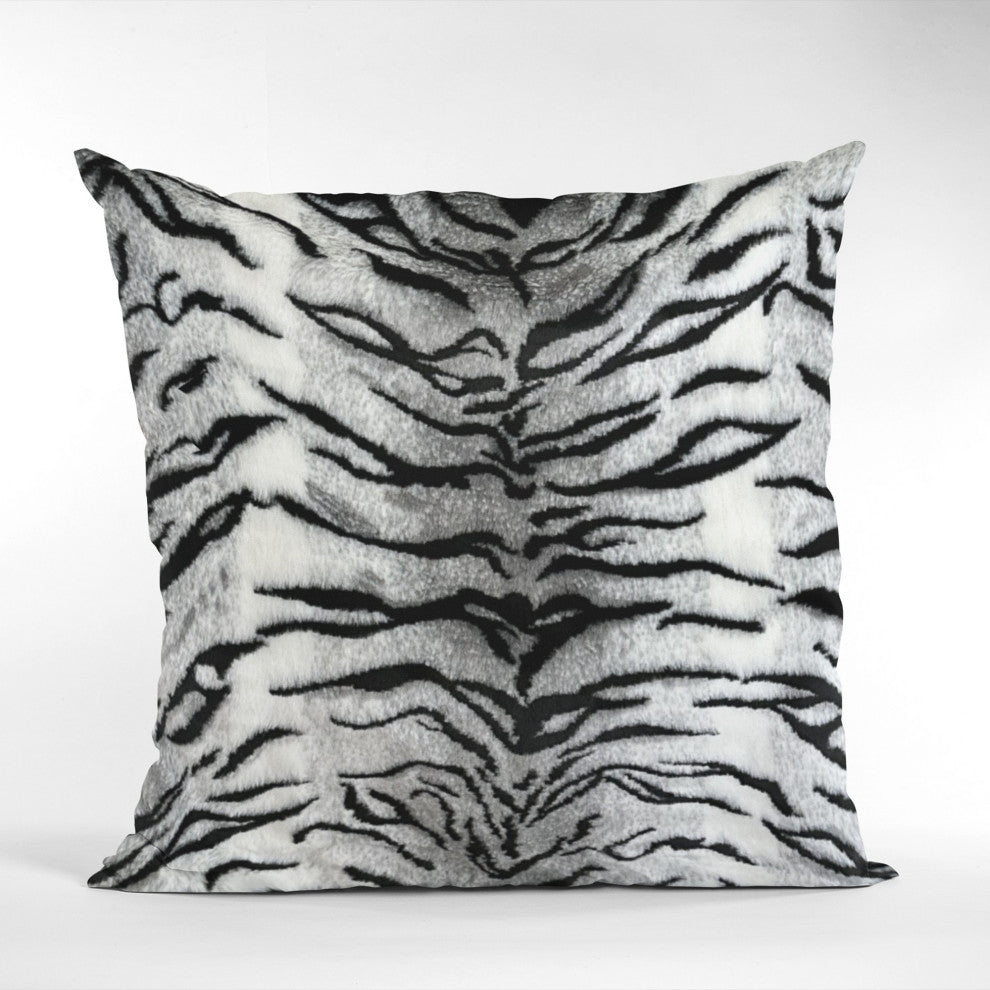 Plutus Black and White Zebra Faux Fur Throw Pillow, 24" x 24"