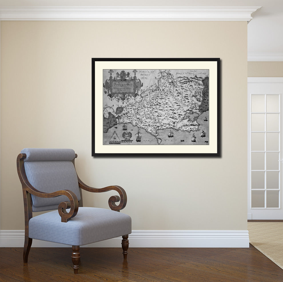 Atlas Of England & Wales Vintage B&W Map Canvas Print, 28"x37"