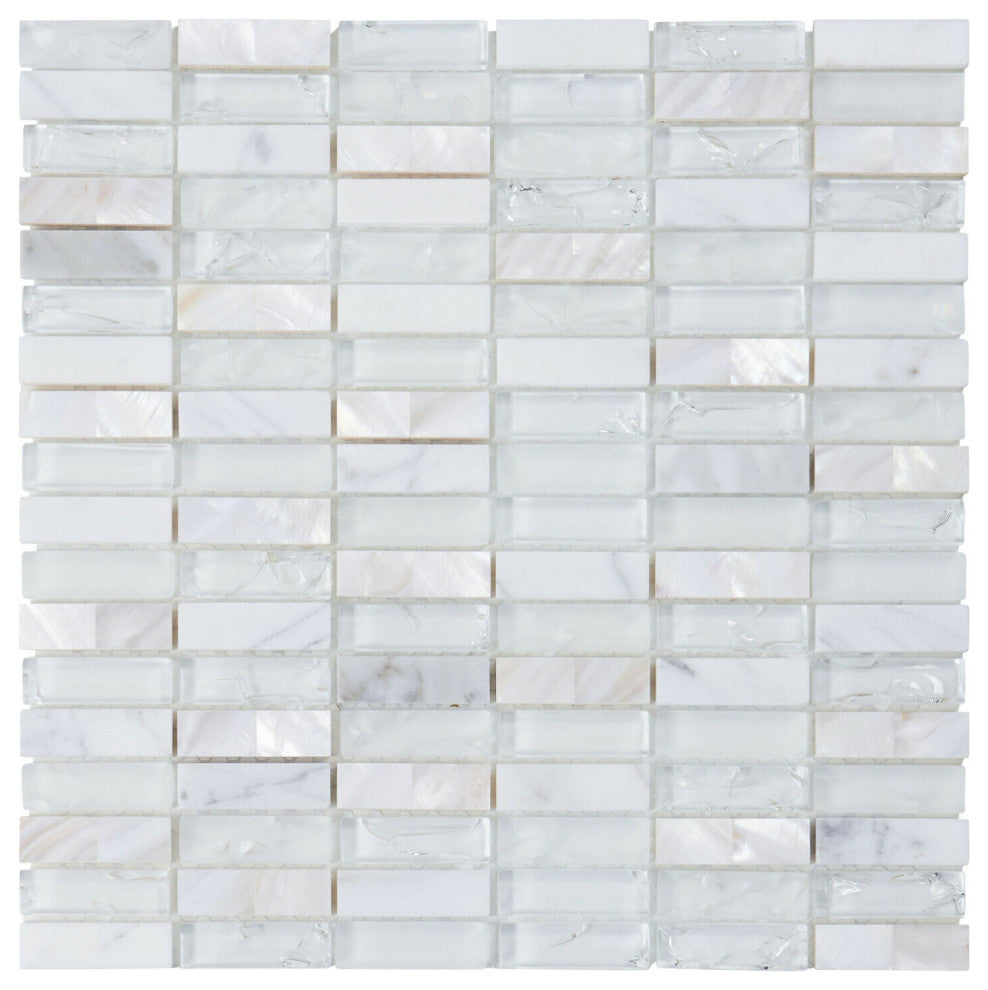 Modket White Crackle Glass Mother of Pearl Shell Stone Mosaic Backsplash TDH8MDR