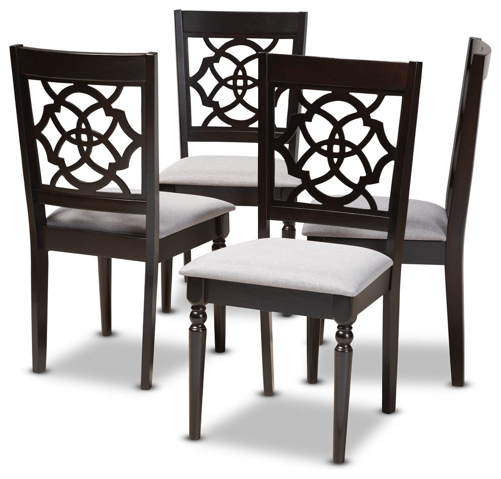 Hailee Gray Fabric Upholstered Espresso Brown Wood Dining Chair Set of 4