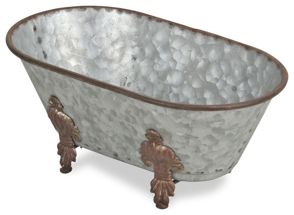 Lavande Metal Fleur-de-Lis Tub Decor - Small - Galvanized