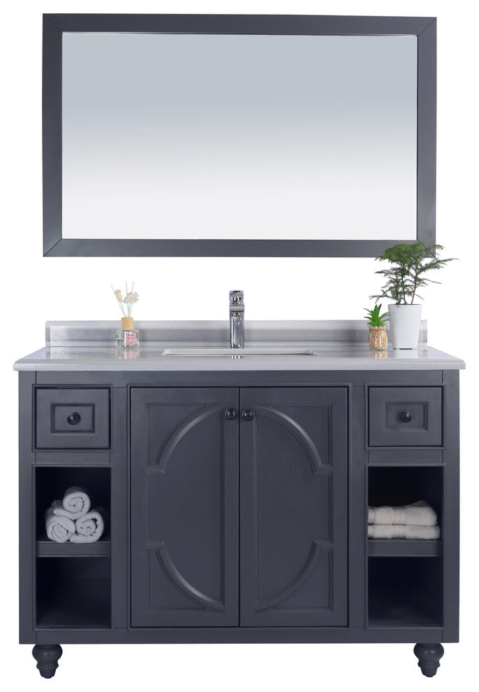 Odyssey, 48, Maple Gray Cabinet With White Stripes Marble Countertop