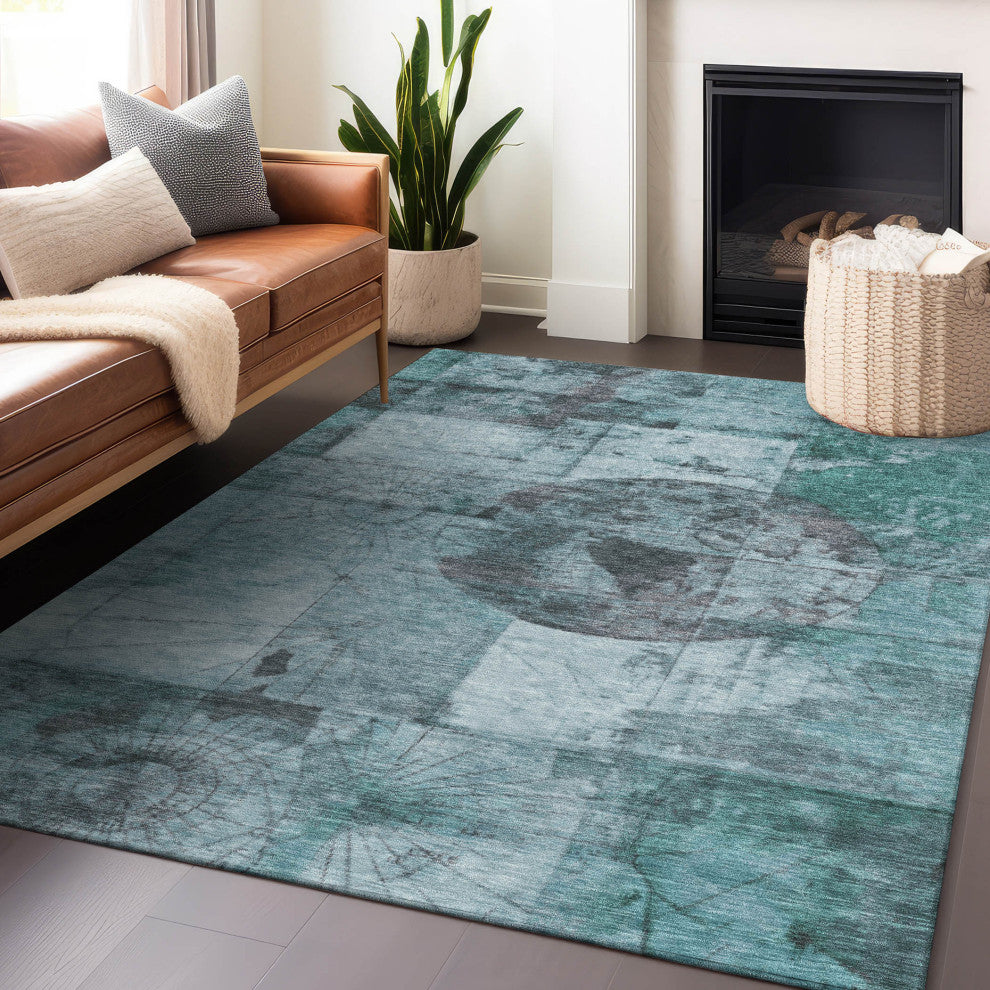 Machine Washable Indoor/Outdoor Chantille ACN1905 Teal 5' x 7'6" Rug
