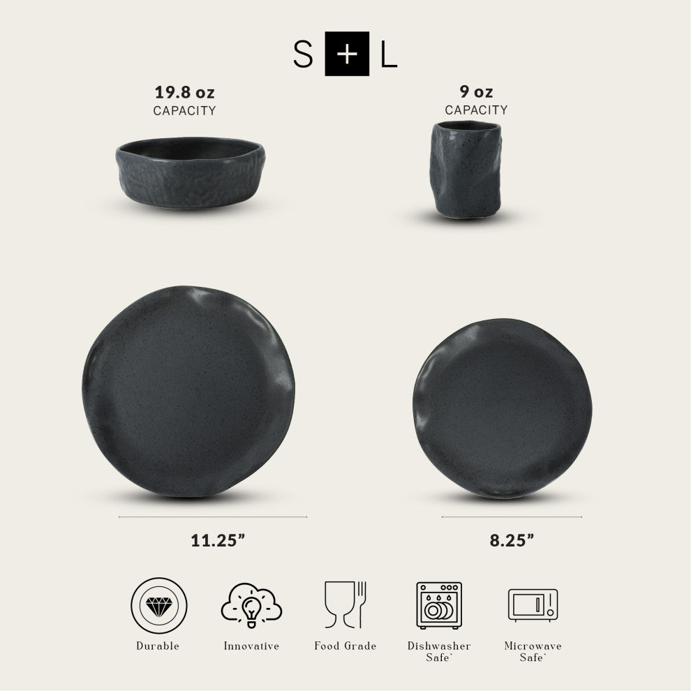 Stone by Mercer Project ATIK Stoneware 32 Piece Dinnerware Set, Black Speckled