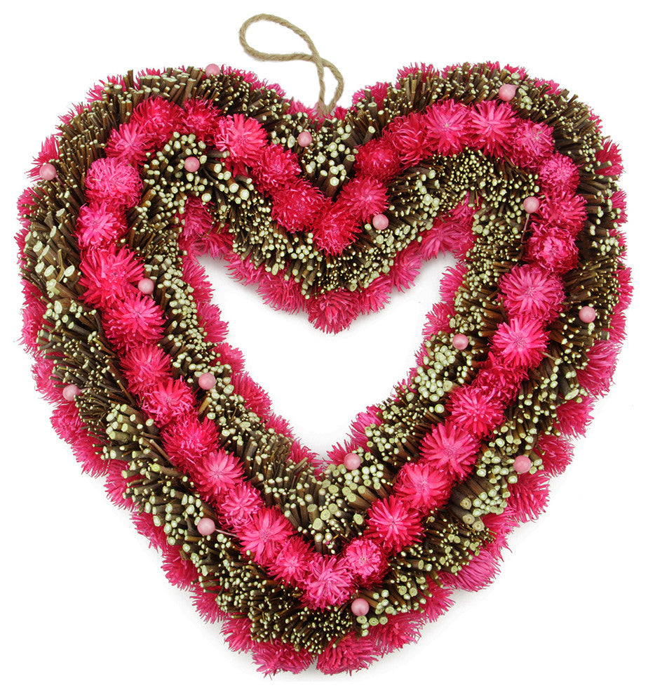 Twig Heart-Shaped Artificial Wreath, Pink, 13.5"
