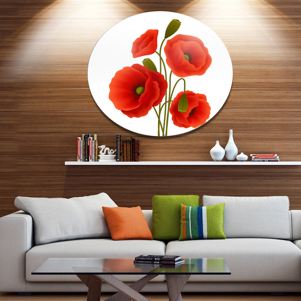 Close-Up View Of Poppy On White, Floral Disc Metal Wall Art, 36"