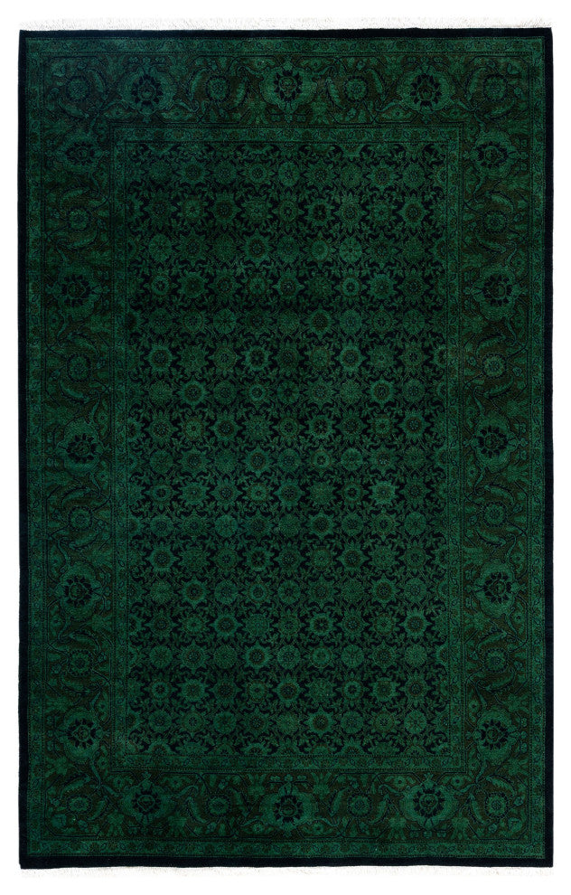 Overdyed One-of-a-Kind Hand-Knotted Area Rug Green, 4' 7" x 7' 2"