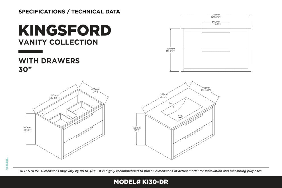 Kingsford Grooved-Look Bath Vanity, Bright Oak, White Ceramic Sink, 30", Drawers