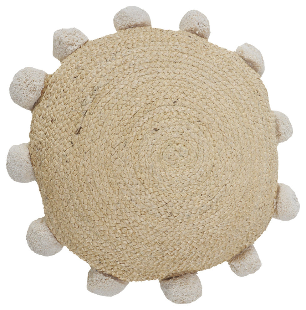 Ox Bay Handwoven Round Tan Solid Organic Jute Pillow Cover, 20"x20"