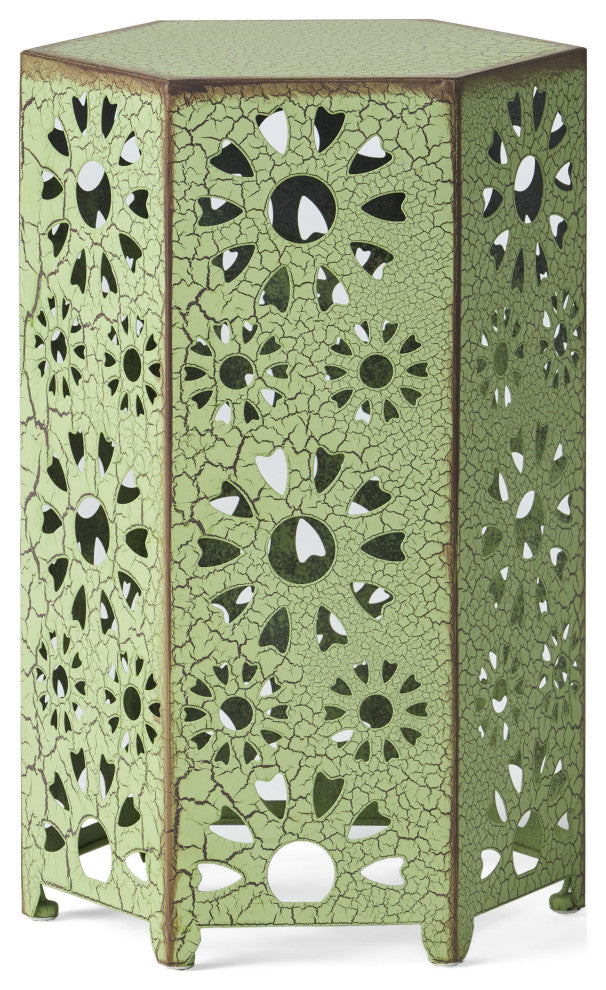 GDF Studio Elliot Outdoor 14" Sunburst Iron Side Table, Crackle Green