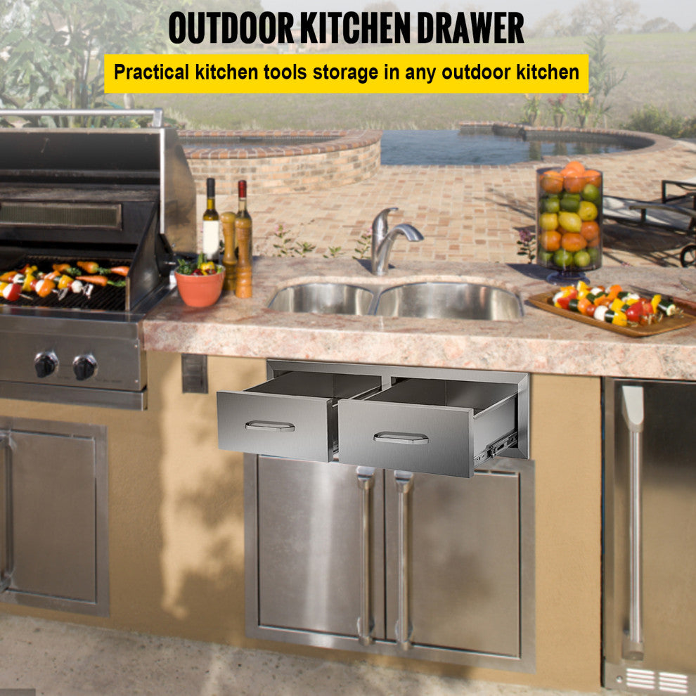 Outdoor Kitchen Drawers 30" W x 10" H x 20" D Horizontal Double BBQ Access