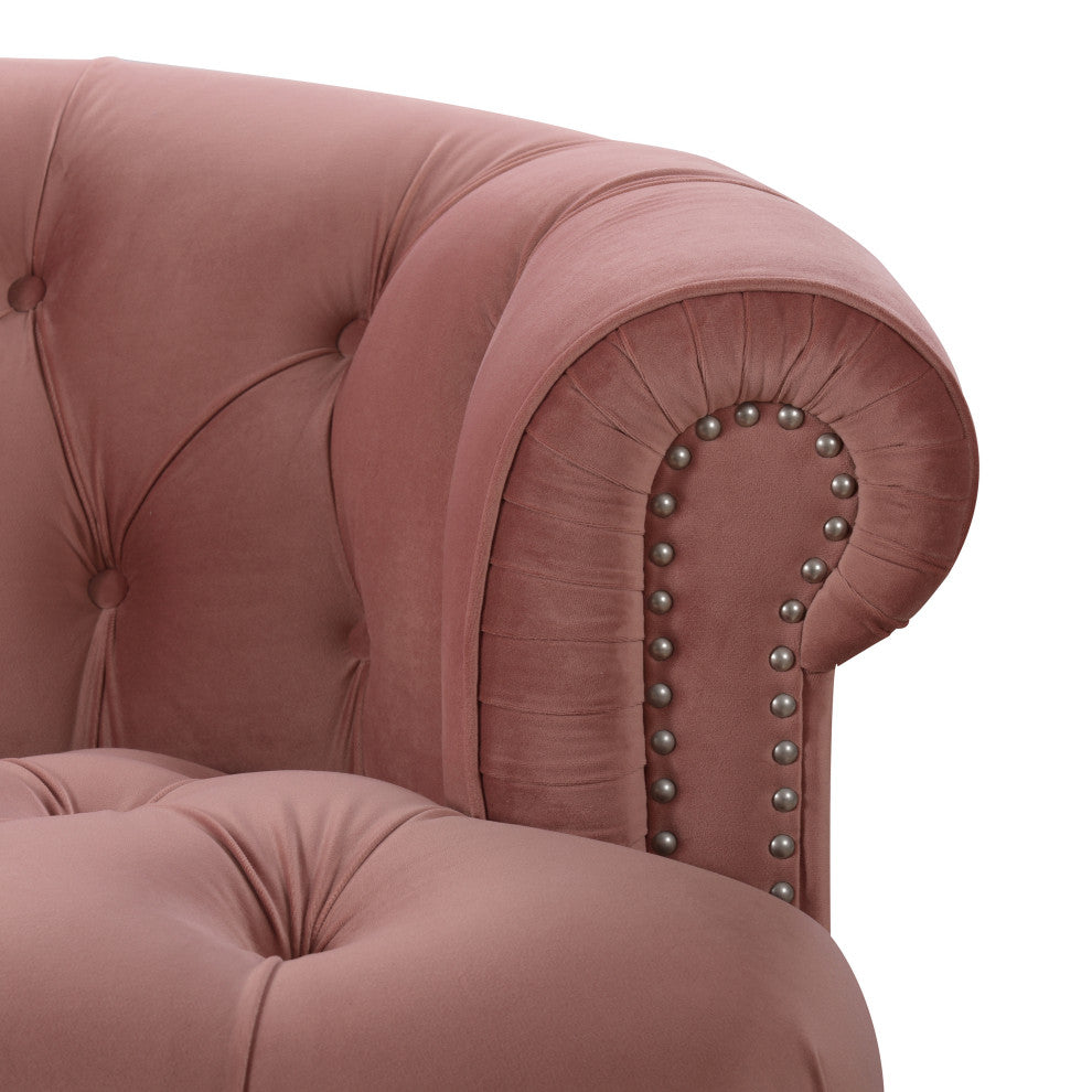 La Rosa Victorian Chesterfield Tufted Sofa, Dusty Pink Velvet