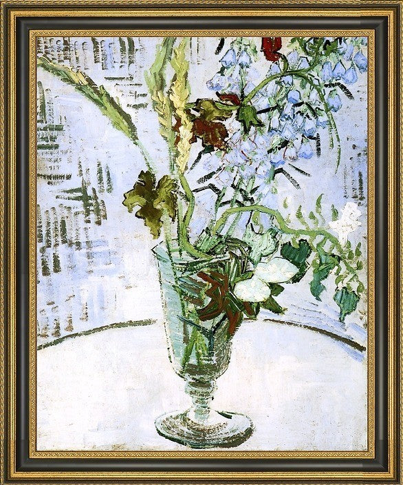 Vincent Van Gogh Flowers in a Vase Framed Premium Canvas Print, 16"x20"