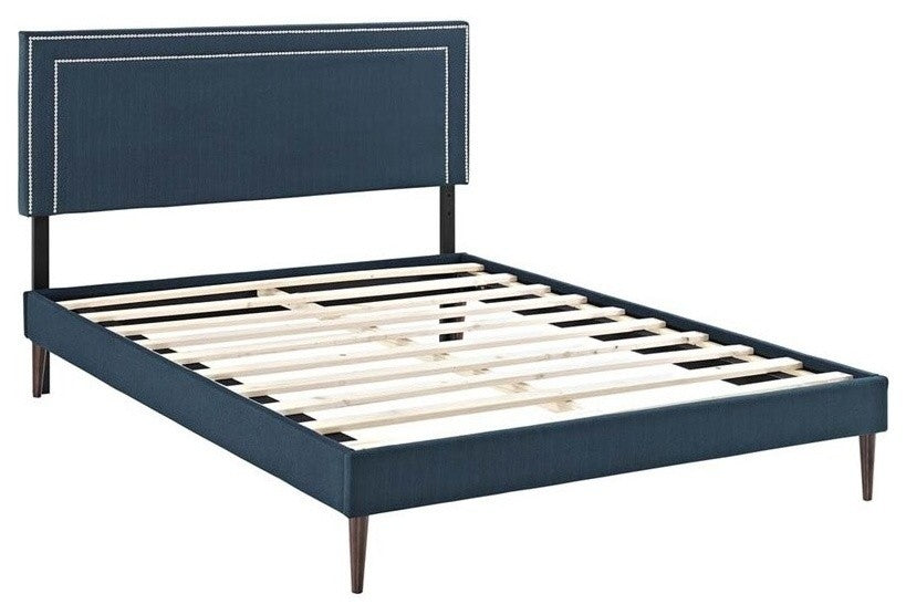 Modway Jessamine Queen Fabric Platform Bed With Round Tapered Legs, Azure