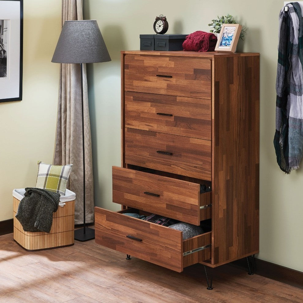 Benzaraa BM163643 Enchanting Wooden Chest With 5 Drawers, Walnut Brown