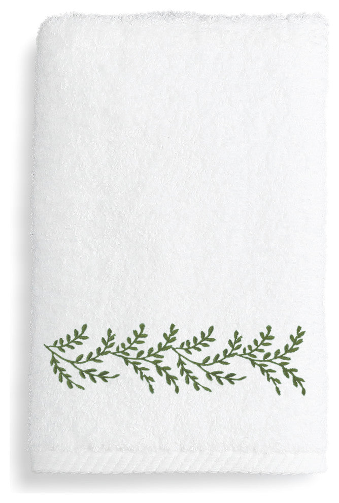Autumn Leaves Hand Towel, White & Green, 16"x30"
