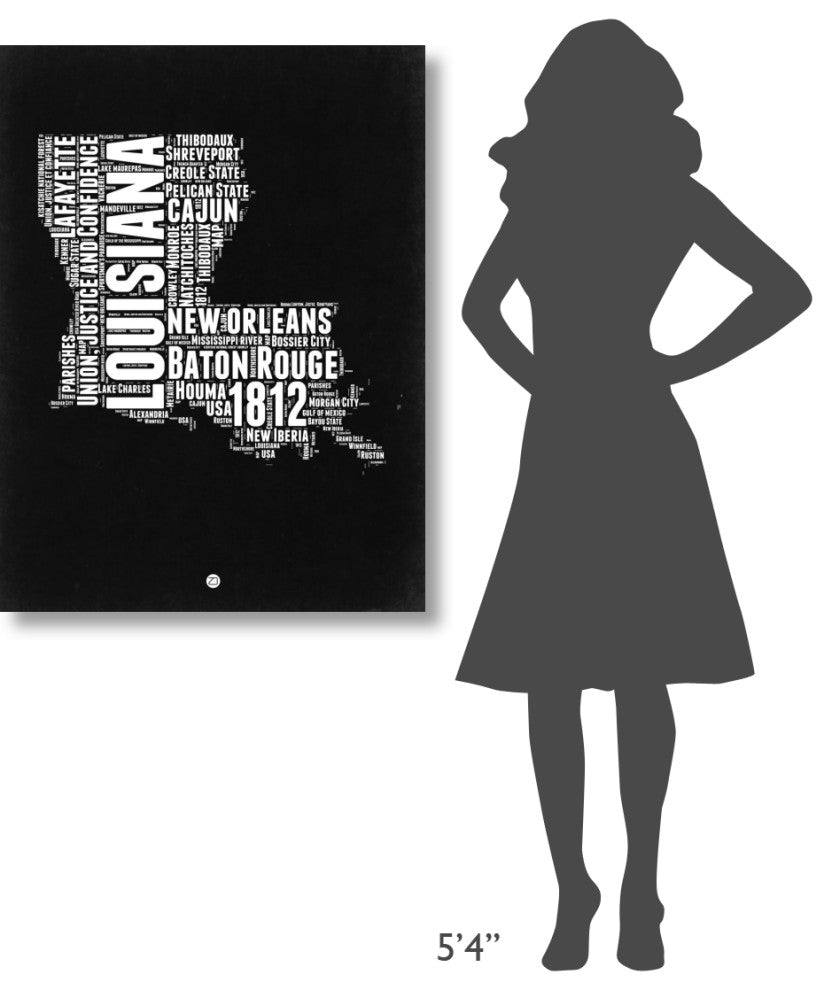 "Louisiana Black and White Map" Fine Art Print