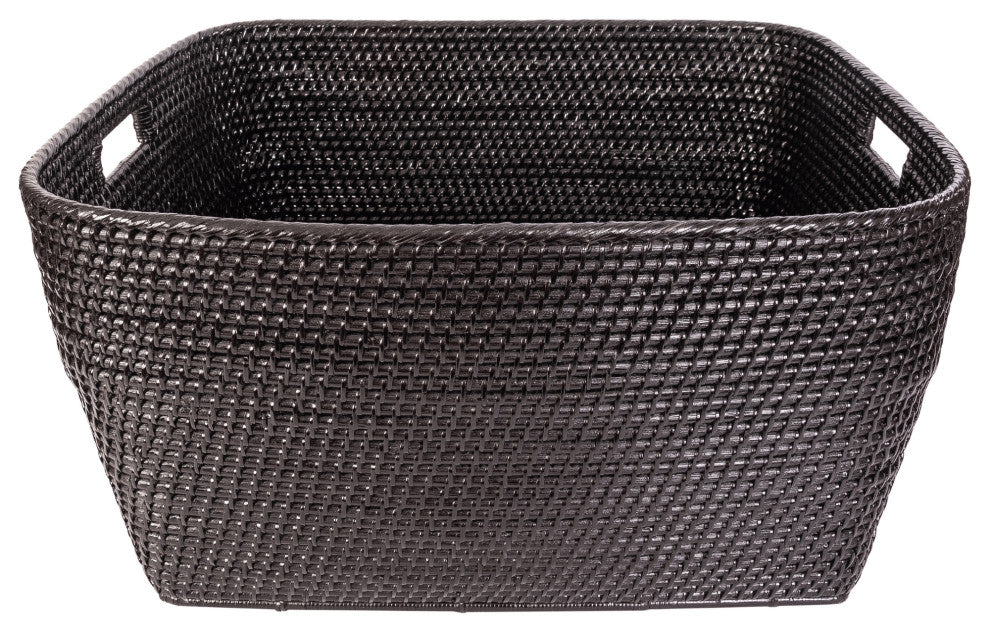 Saboga Home Family Basket With Cutout Handle, Tudor Black, 24"x20"x13"